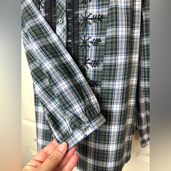 New J.CREW Embellished Tartan Plaid Shirt Blouse Green Sequin Beaded Snowflake - Picture 7 of 16